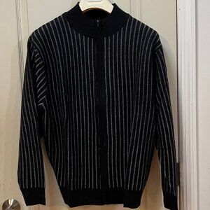 Bachrach Men's Size L 52% Wool/48% Acrylic L/S Crew Neck Full Zip Sweater. Black